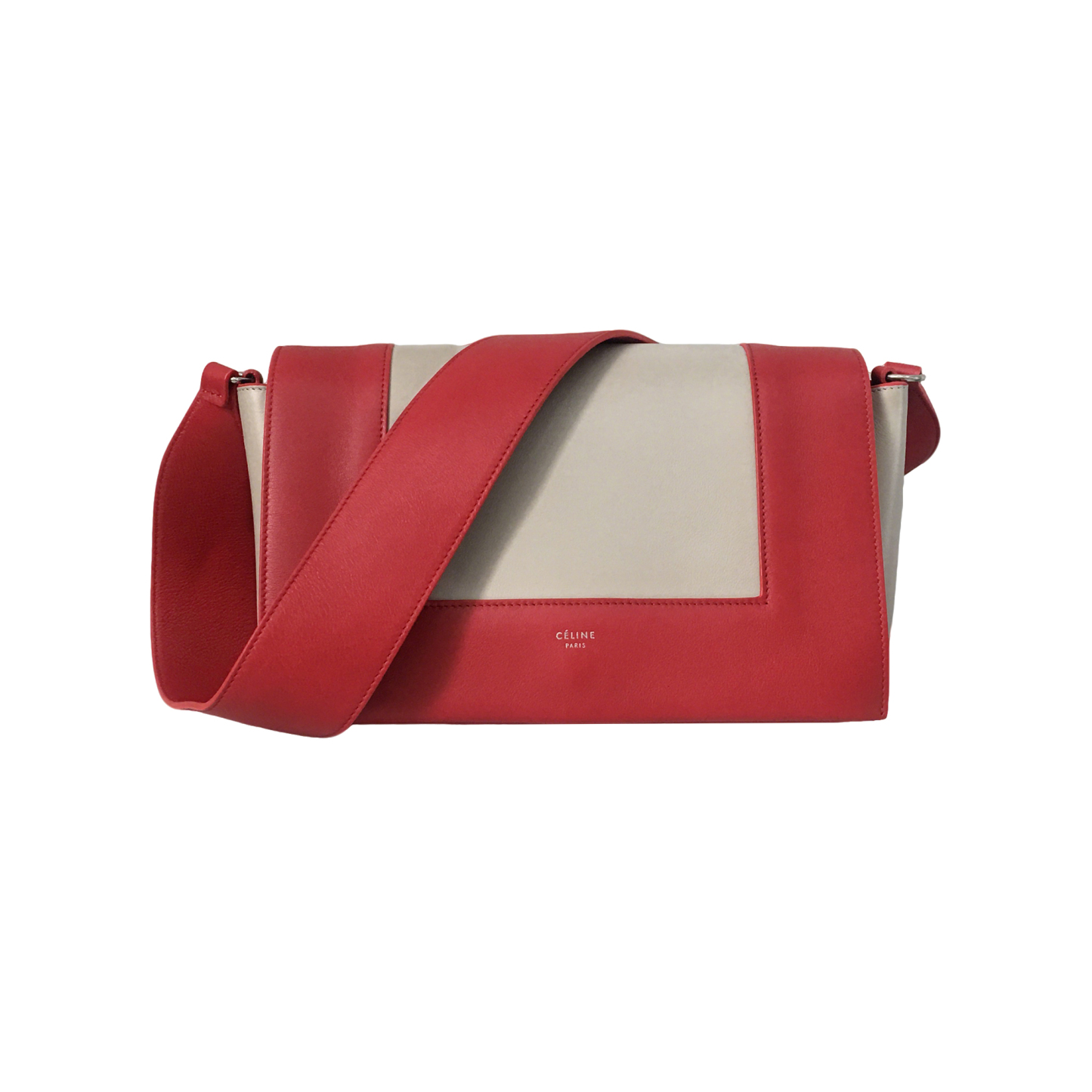 Celine Frame Bag with Wide Strap in Pop Red and Trench Gray