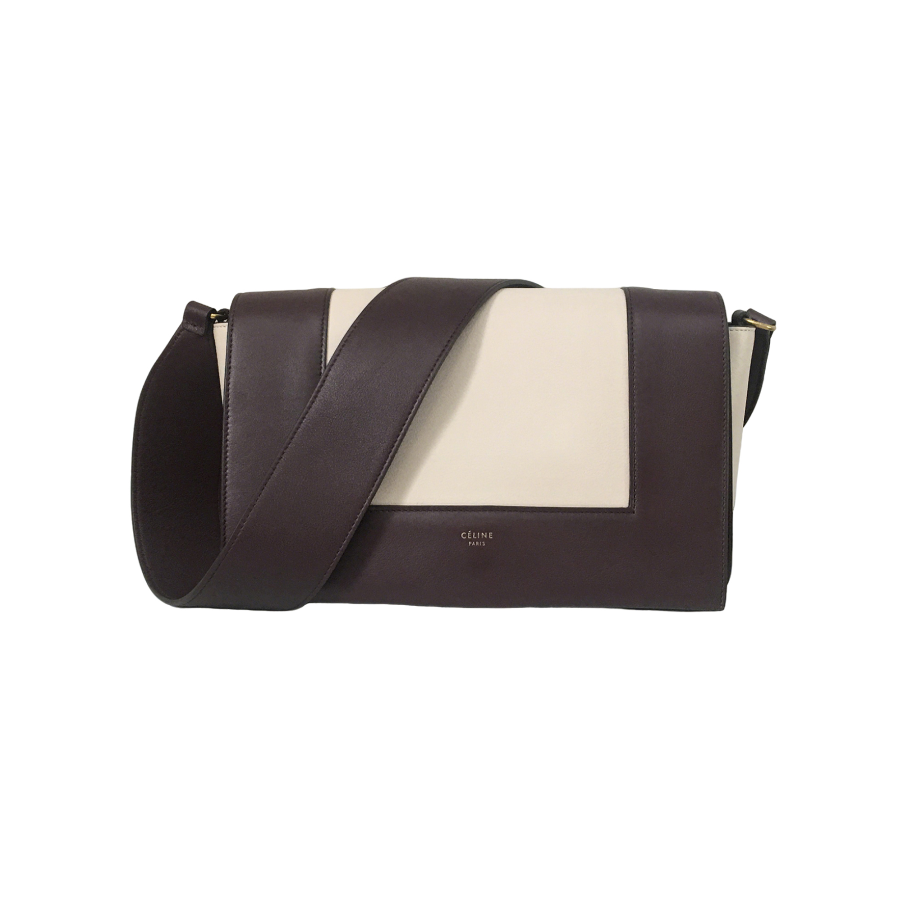 Celine Frame Bag with Wide Strap in Desert White and Burgundy