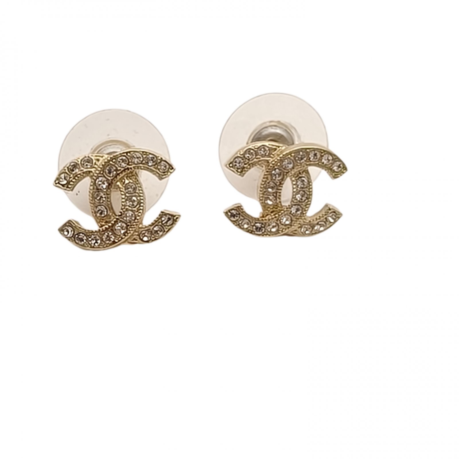 CHANEL Double C logo Rhinestone Earrings mini Alloy