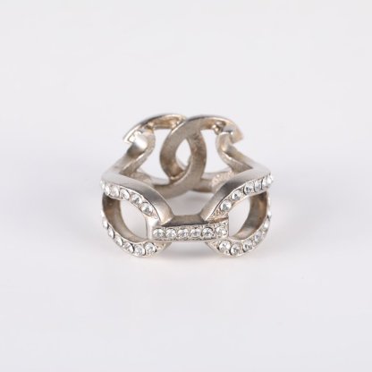 CHANEL 12A Double C Rhinestone Ring 52 Alloy-Hana Vintage