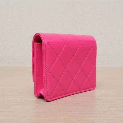 *CHANEL Magenta Laser Label Light Gold Hardware 2021 bag Wallet Card Holder-Hana Vintage