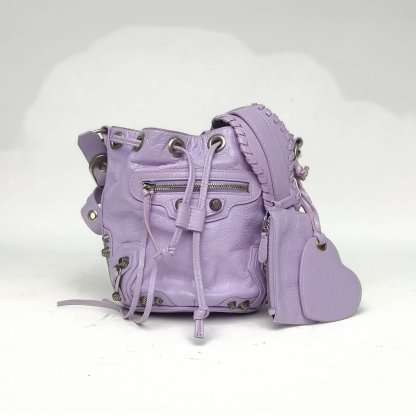 *BALENCIAGA Purple Sweet Potato Color Sliver Hardware CLASSIC FIRST Motorcycle Bag Bucket Bag-Hana Vintage