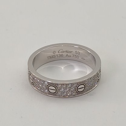 CARTIER LOVE 18K Gold Full Diamond Three-Row Diamond Wide Ring 18K White Gold,Diamond-Hana Vintage