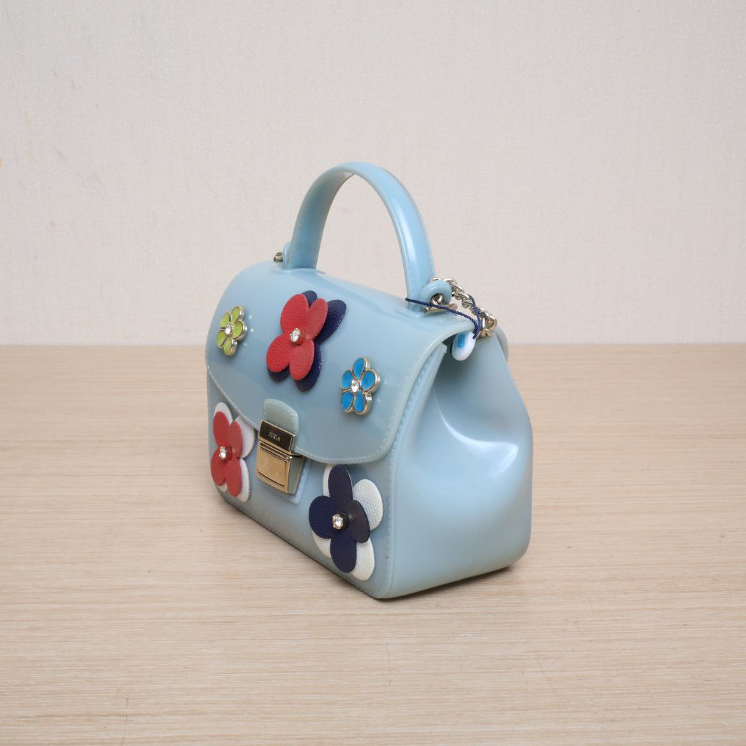 *FURLA Blue Rubber Handbag with Light Gold Hardware-Hana Vintage