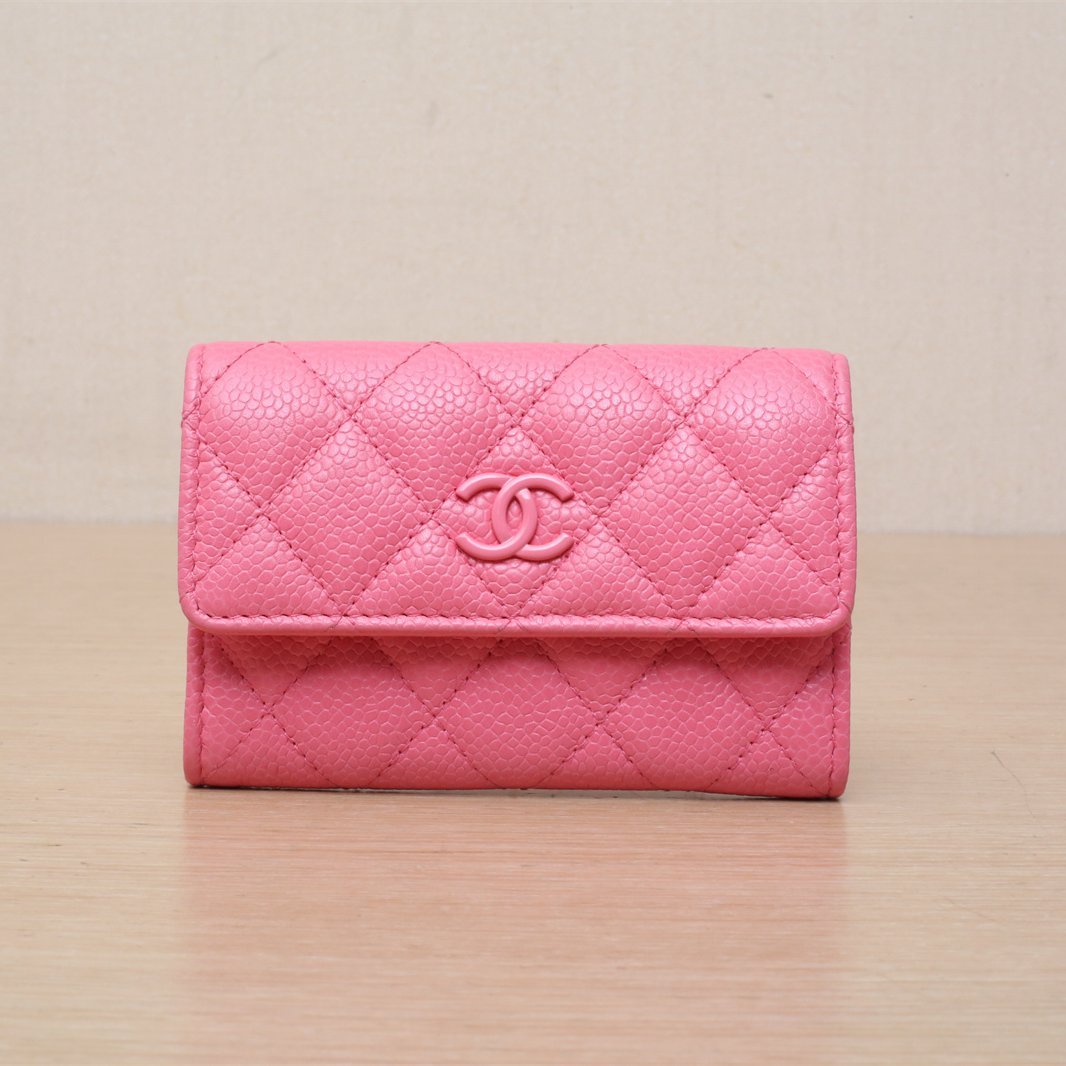 *CHANEL Pink 2020 Sliver Hardware Card Holder-Hana Vintage
