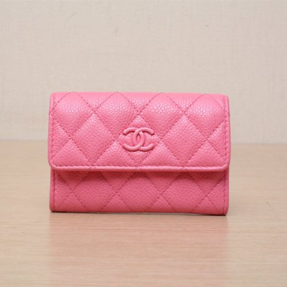 *CHANEL Pink 2020 Sliver Hardware Card Holder-Hana Vintage