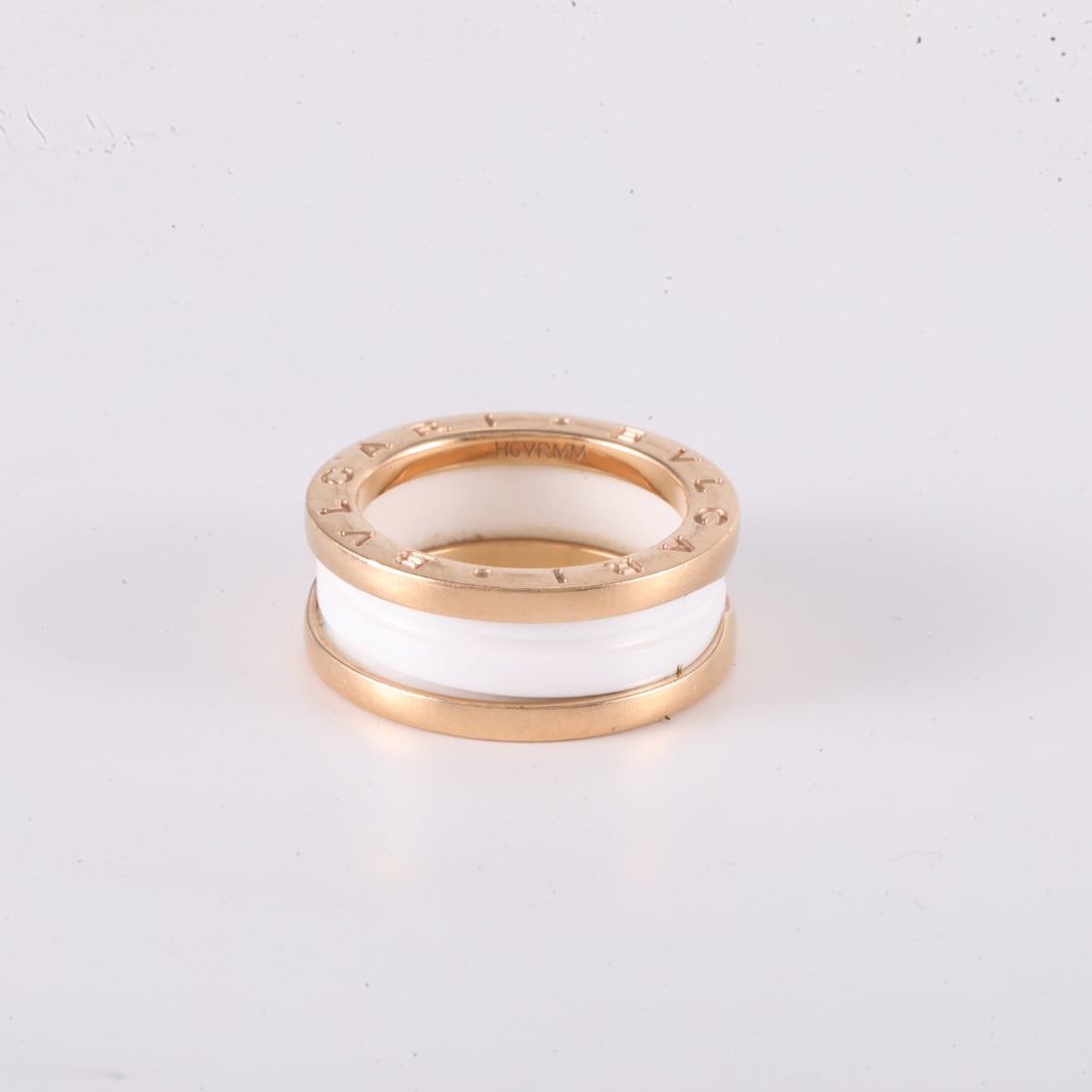 BVLGARI Rose Gold B.ZERO1 Coil Ring Three Circle 18K 18K Rose Gold,White Ceramic-Hana Vintage