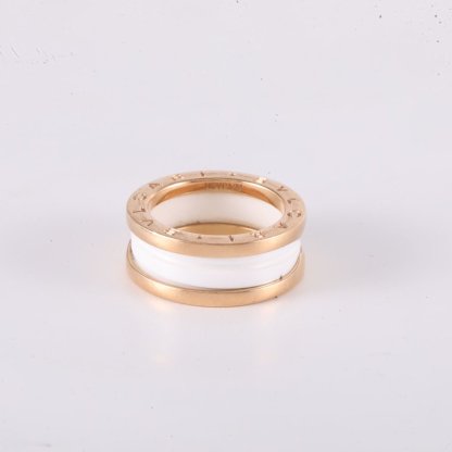 BVLGARI Rose Gold B.ZERO1 Coil Ring Three Circle 18K 18K Rose Gold,White Ceramic-Hana Vintage
