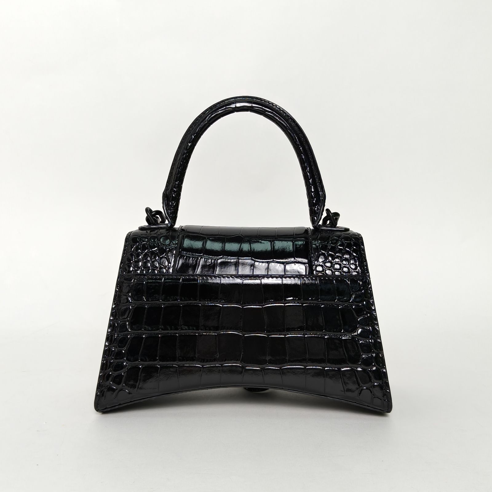 *BALENCIAGA Alligator-embossed Hourglass Handbag, Size S, Black Hardware-Hana Vintage