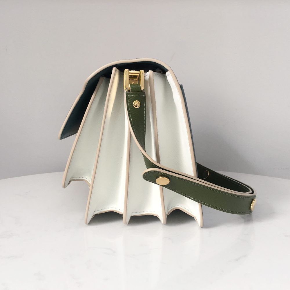 Marni Accordion Bag Medium, Peacock Blue with Off-White