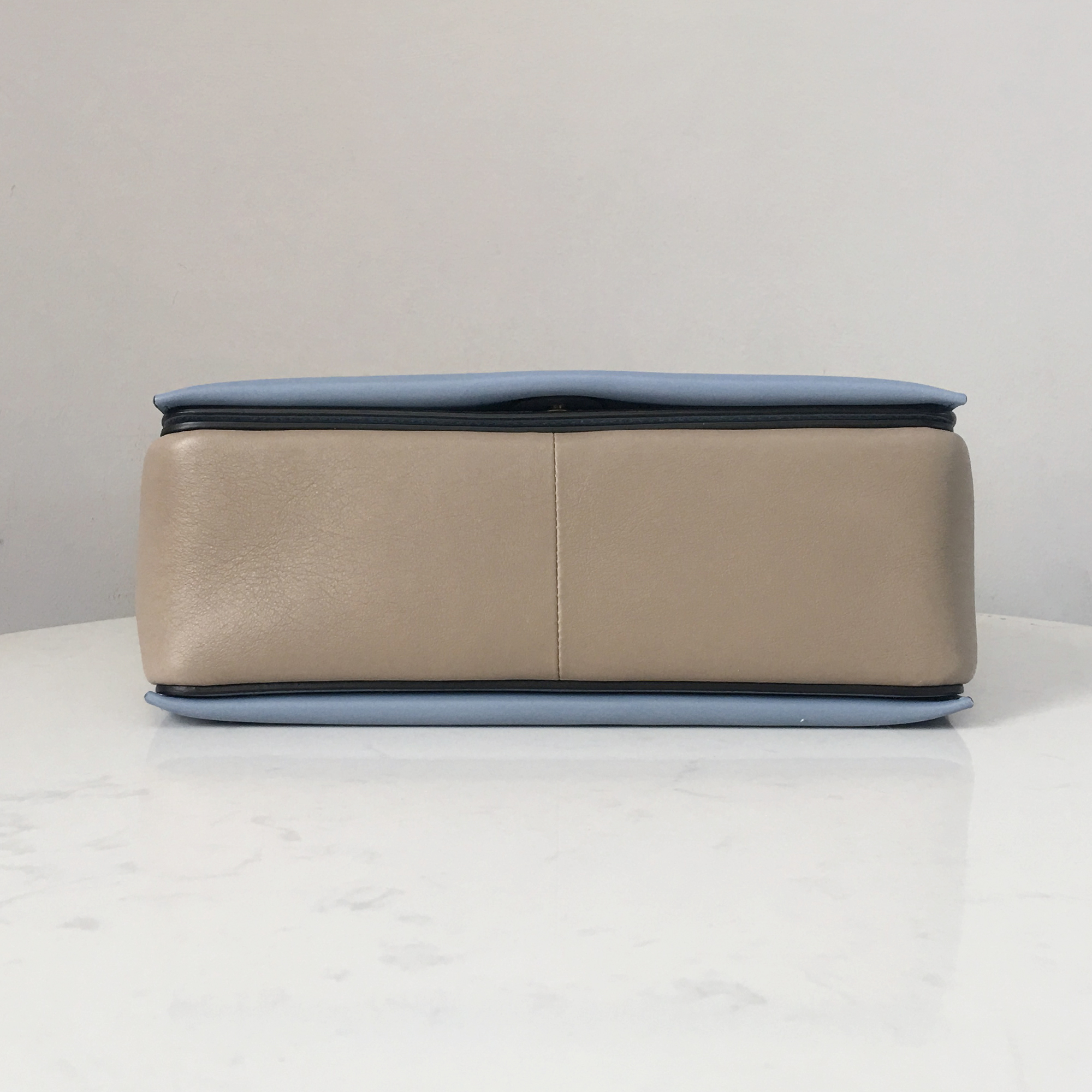 Celine Frame Bag with Wide Strap in Pearlescent Blue and Elephant Gray