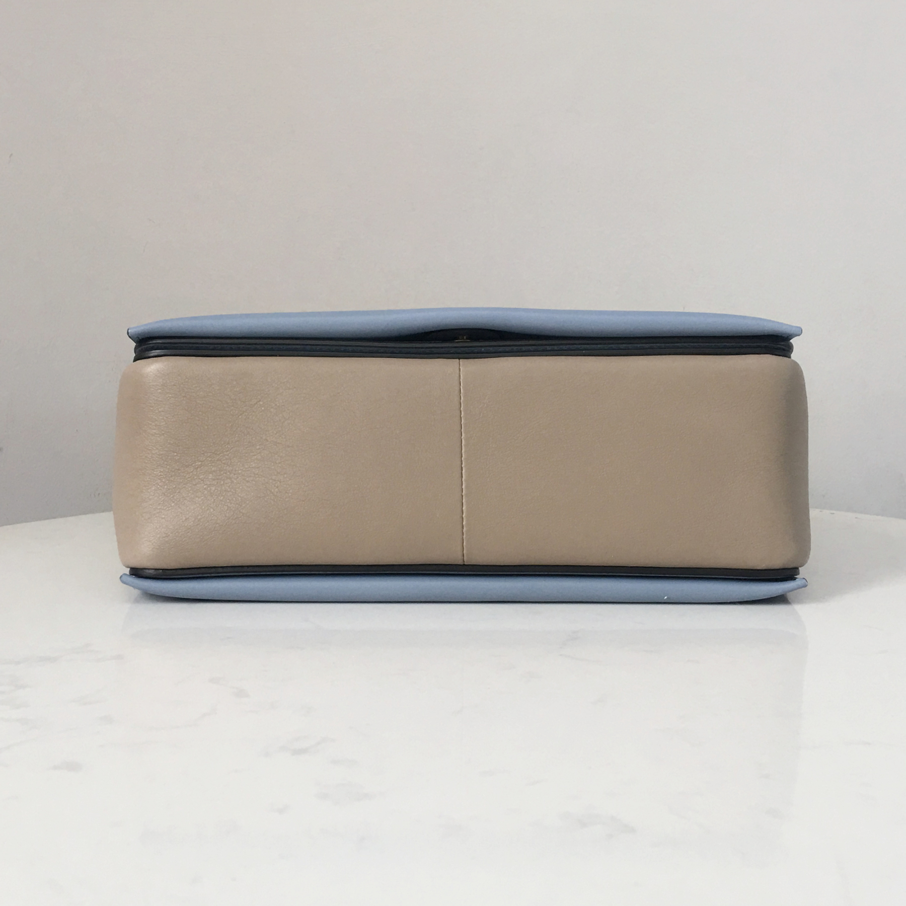 Celine Frame Bag with Wide Strap in Pearlescent Blue and Elephant Gray