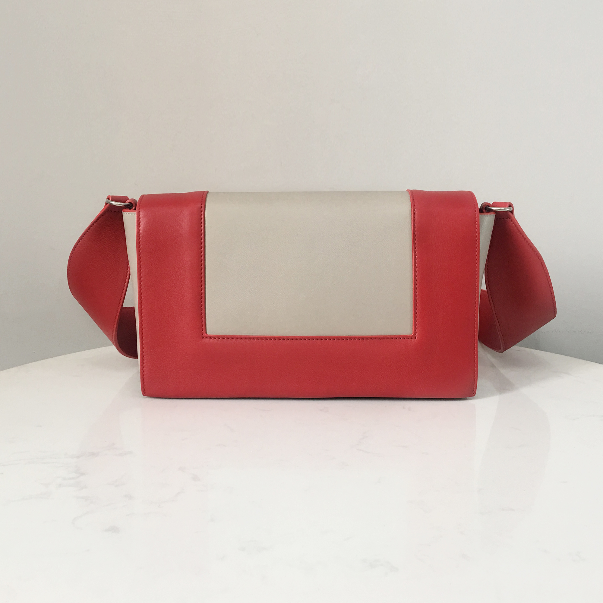 Celine Frame Bag with Wide Strap in Pop Red and Trench Gray