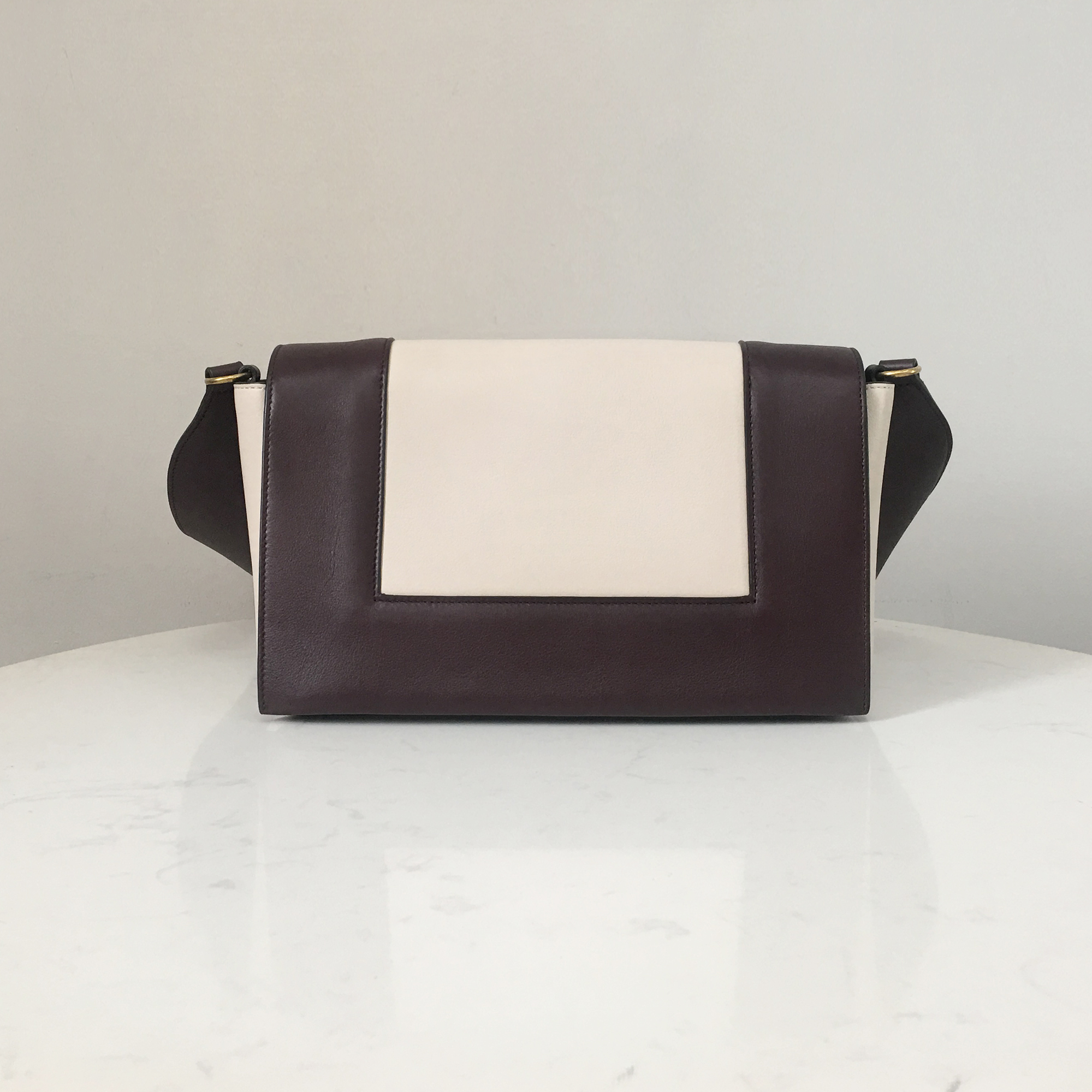 Celine Frame Bag with Wide Strap in Desert White and Burgundy