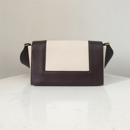 Celine Frame Bag with Wide Strap in Desert White and Burgundy