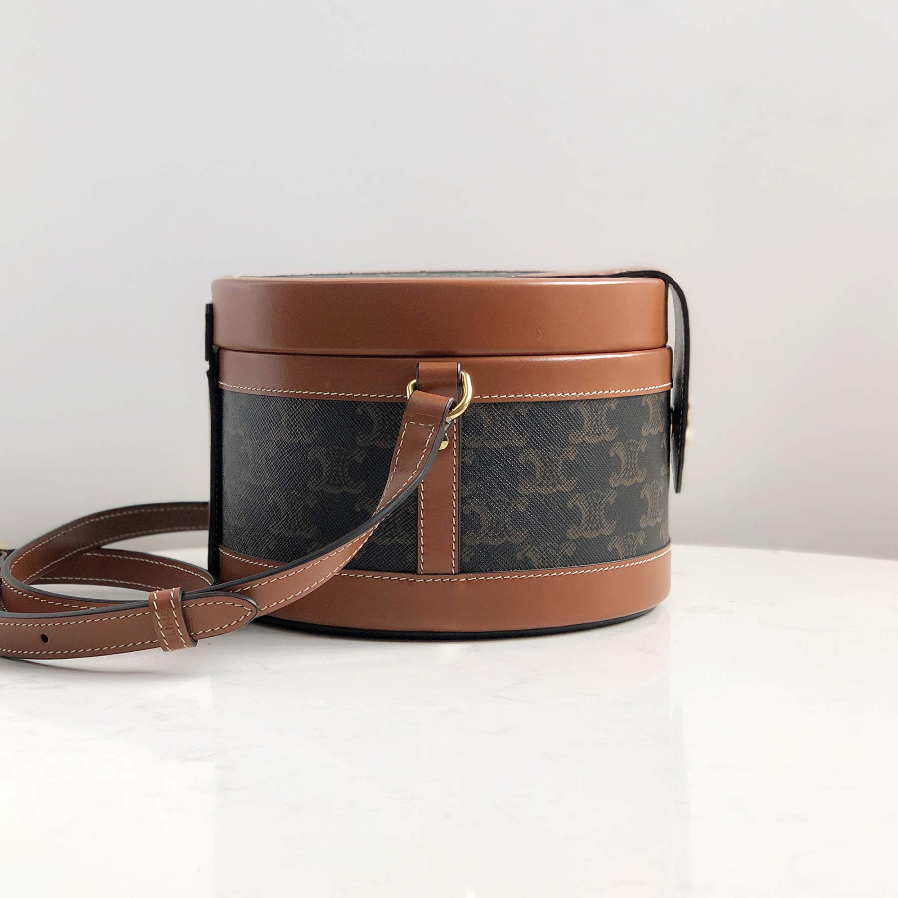 Celine Monogram and Leather Triomphe Cylinder Bag (Medium)