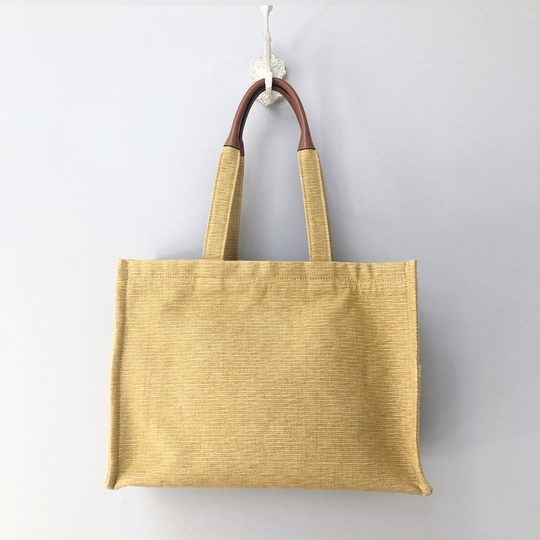 Celine Beige Woven Calfskin Triomphe Shopping Bag