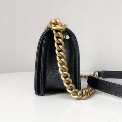 CHANEL Le Boy Small Black Caviar Leather with Gold Chain