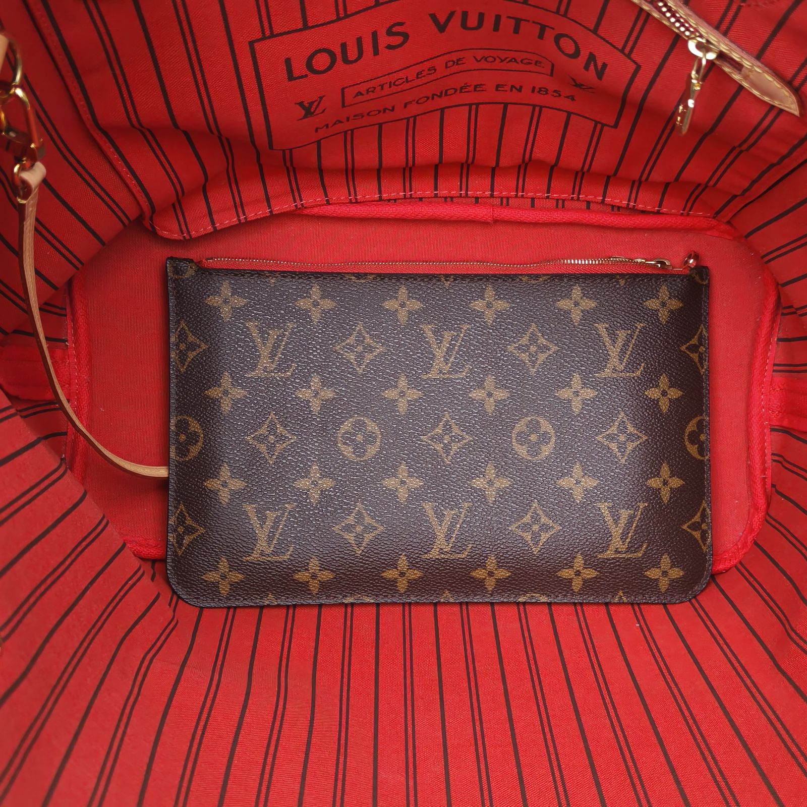*LOUIS VUITTON Neverfull Medium 31 with Detachable Pouch and Red Lining-Hana Vintage