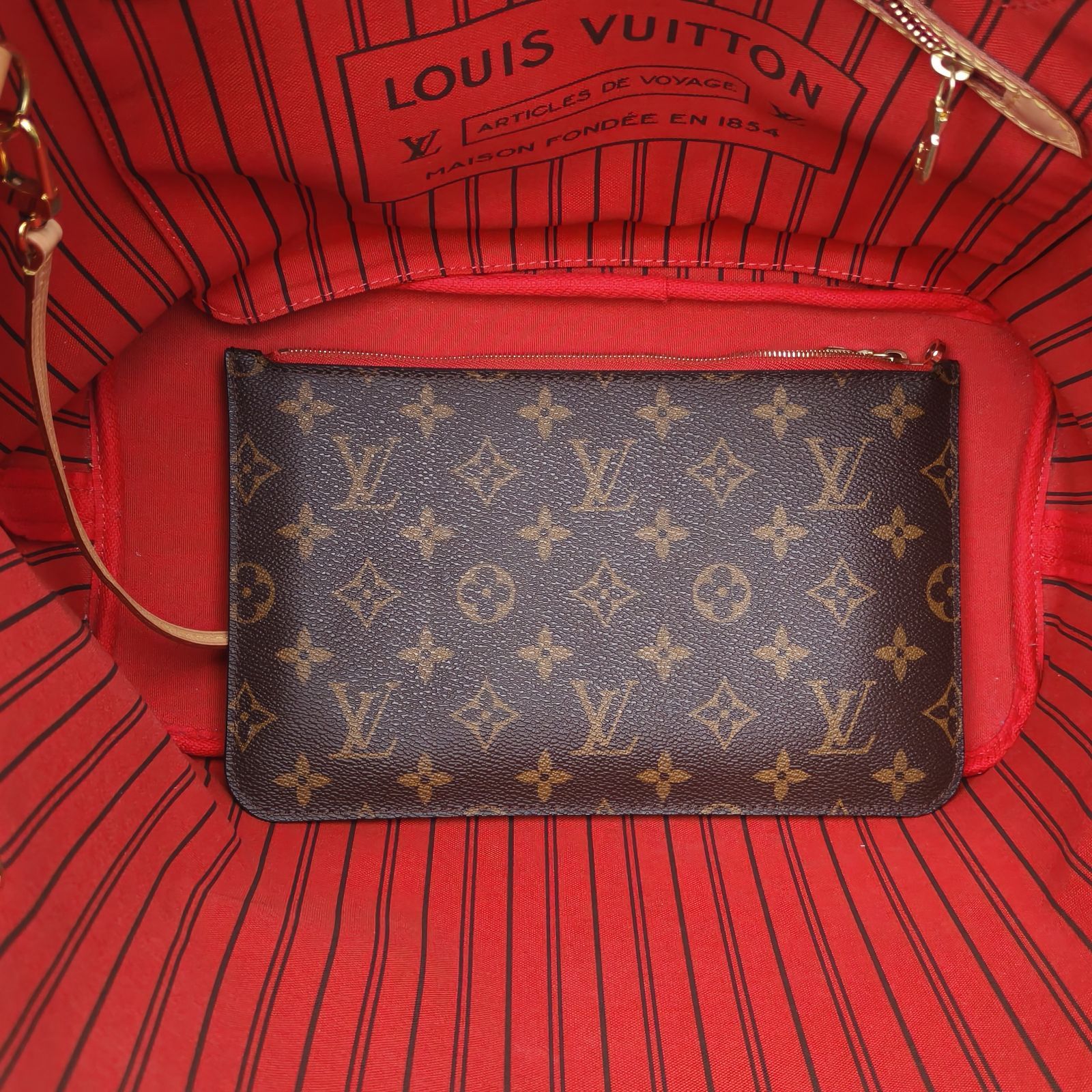 *LOUIS VUITTON Neverfull Medium 31 with Detachable Pouch and Red Lining-Hana Vintage