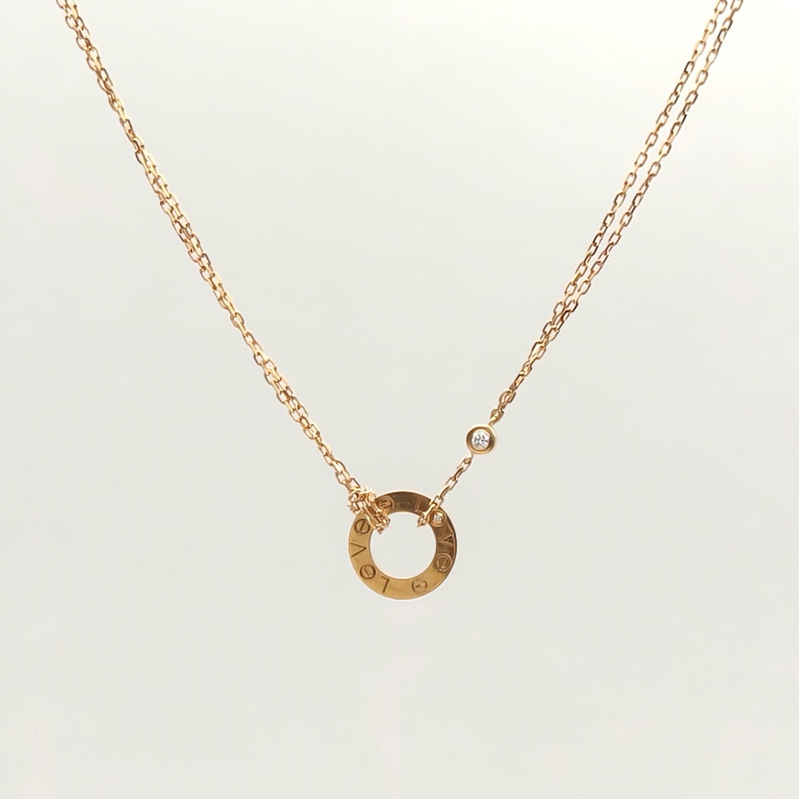 CARTIER LOVE 18K Gold Pendant Necklace with 2 Diamonds 18K Rose Gold,Diamond-Hana Vintage