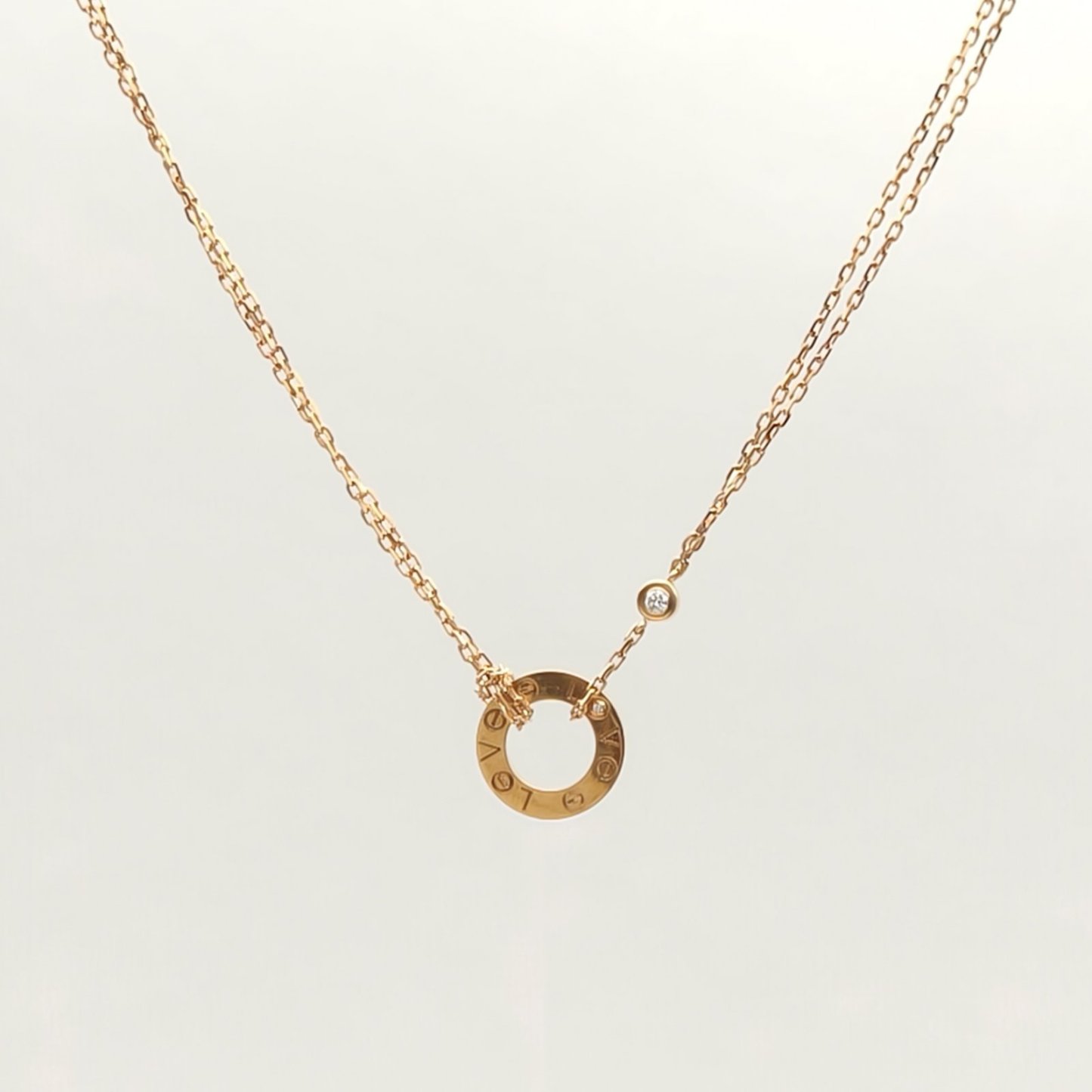 CARTIER LOVE 18K Gold Pendant Necklace with 2 Diamonds 18K Rose Gold,Diamond-Hana Vintage