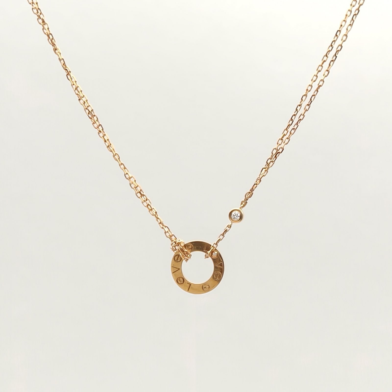 CARTIER LOVE 18K Gold Pendant Necklace with 2 Diamonds 18K Rose Gold,Diamond-Hana Vintage