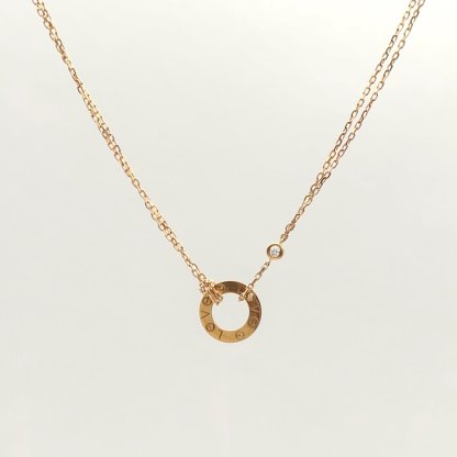 CARTIER LOVE 18K Gold Pendant Necklace with 2 Diamonds 18K Rose Gold,Diamond-Hana Vintage