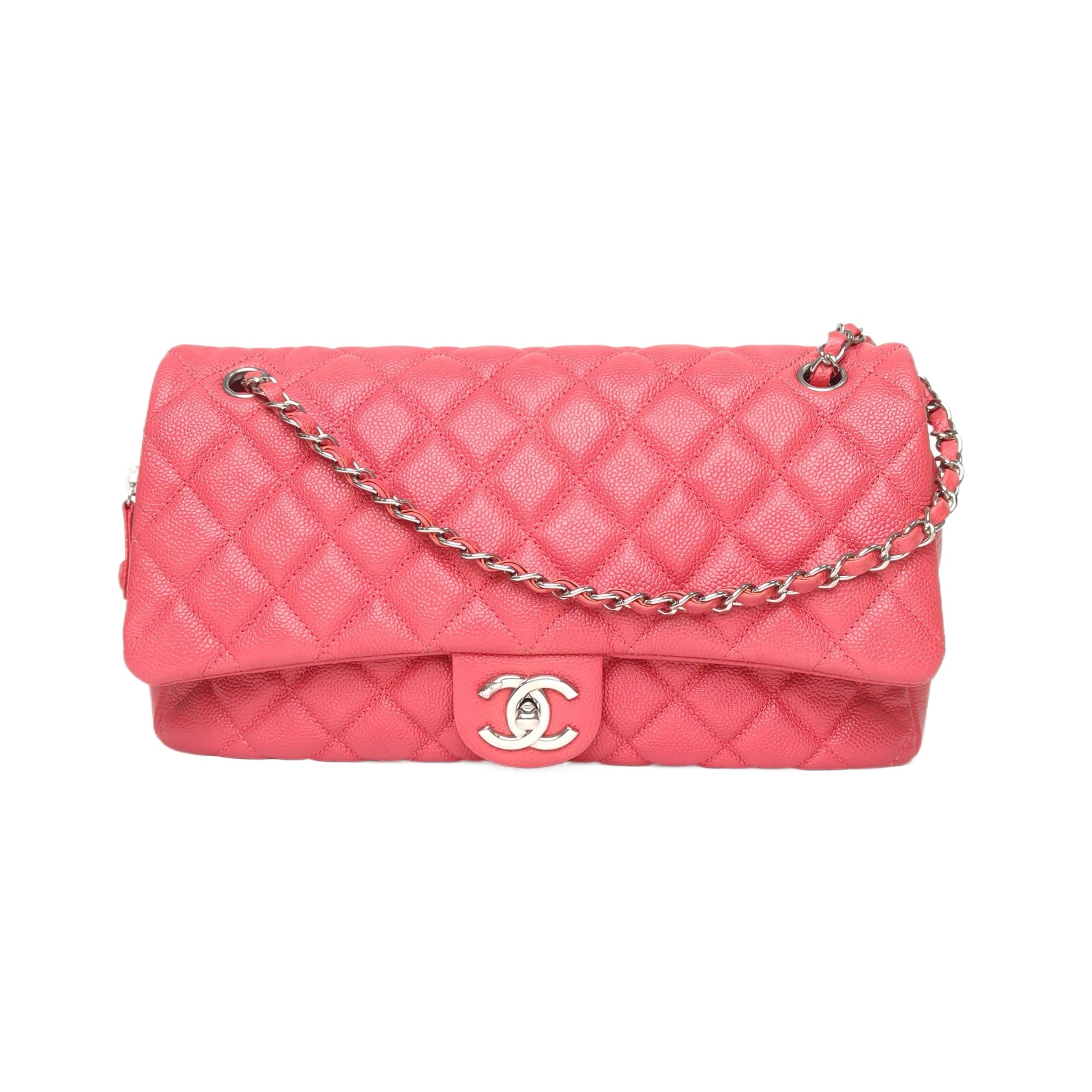 *CHANEL Red 2015 Sliver Hardware Quilted Pattern Seasonal Style with Zipper Camera Bag CF Flap Bag 30cm-Hana Vintage