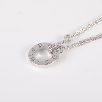 CARTIER LOVE Two Diamonds Round Disc Necklace 18K White Gold,Diamond-Hana Vintage