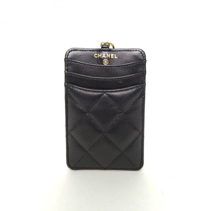 *CHANEL Black Laser Label Gold Hardware coco casino Heart Card Holder with Chain-Hana Vintage