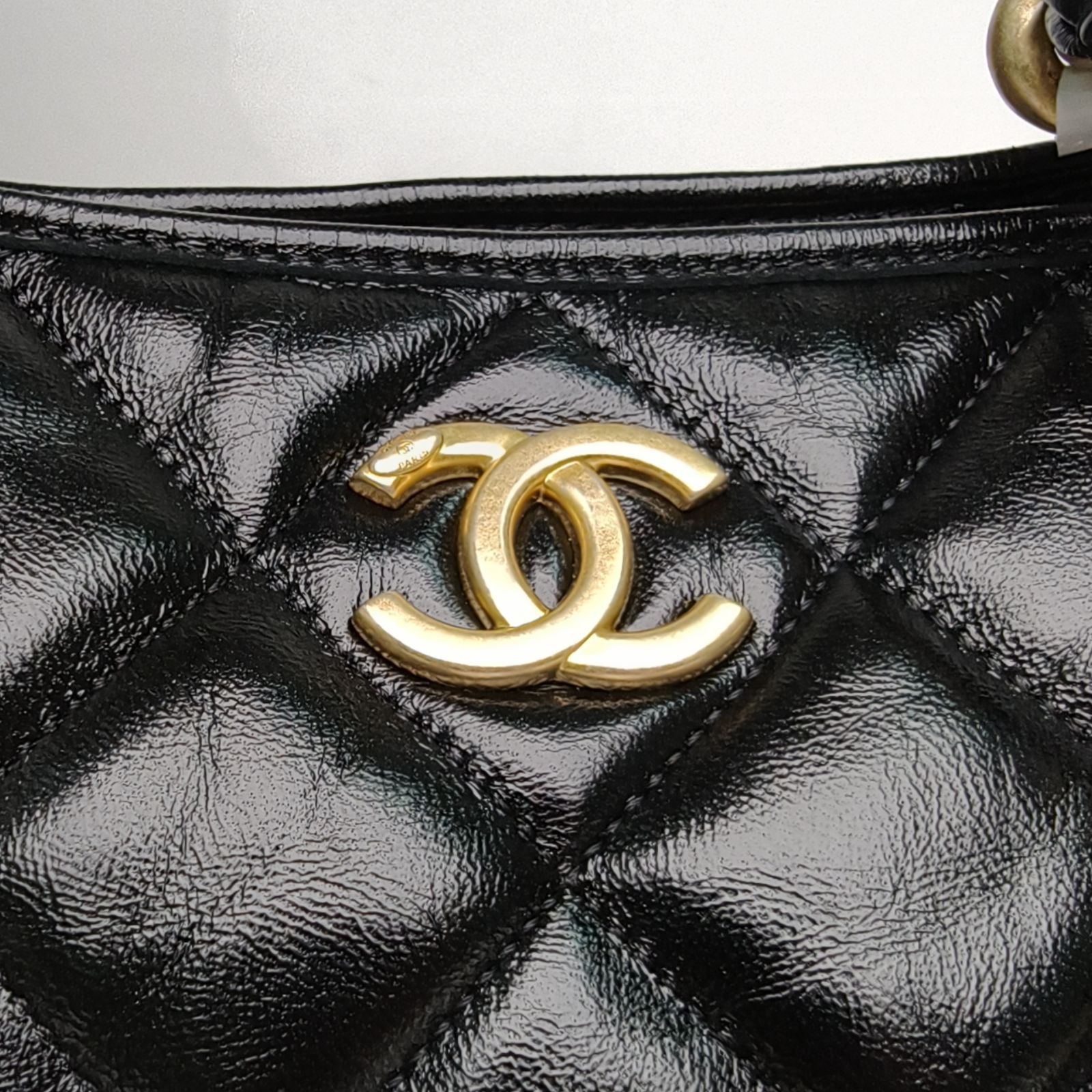 CHANEL Black Chip Gold Hardware 24A hobo Large 30cm-Hana Vintage