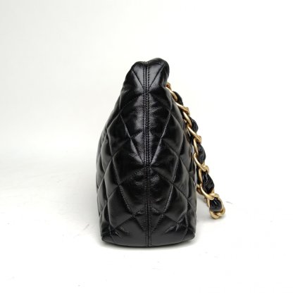 CHANEL Black Chip Gold Hardware 24A hobo Large 30cm-Hana Vintage