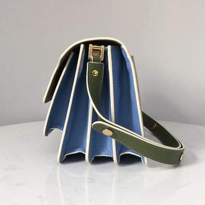 Marni Accordion Bag Medium, Earth Yellow with Dark Green and Sky Blue