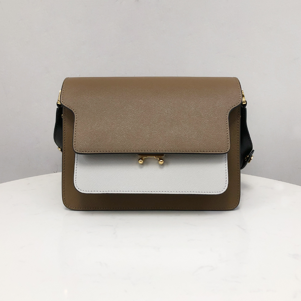 Marni Accordion Bag Medium, Coffee Brown with Grayish White