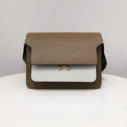 Marni Accordion Bag Medium, Coffee Brown with Grayish White