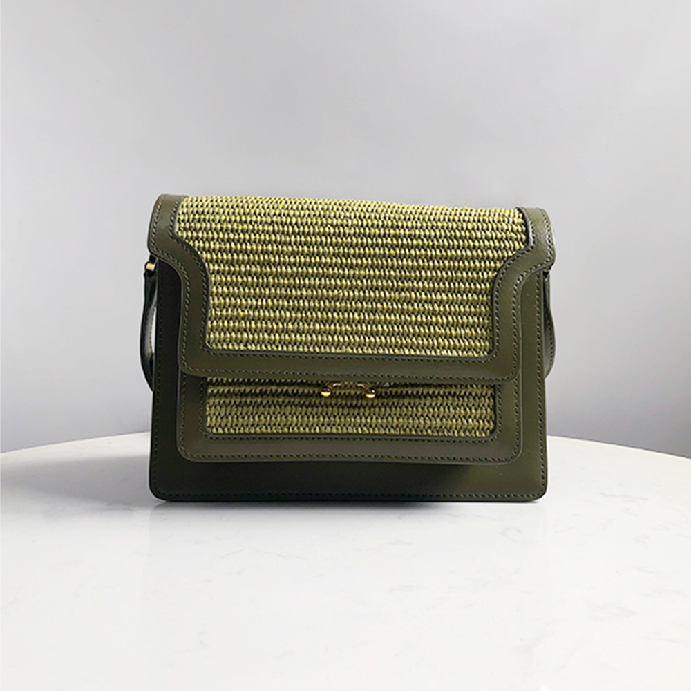 Marni Woven Accordion Bag, Olive Green
