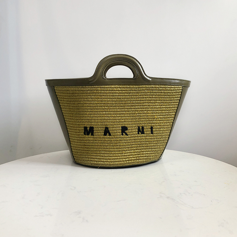 Marni Woven Basket Small, Olive Green