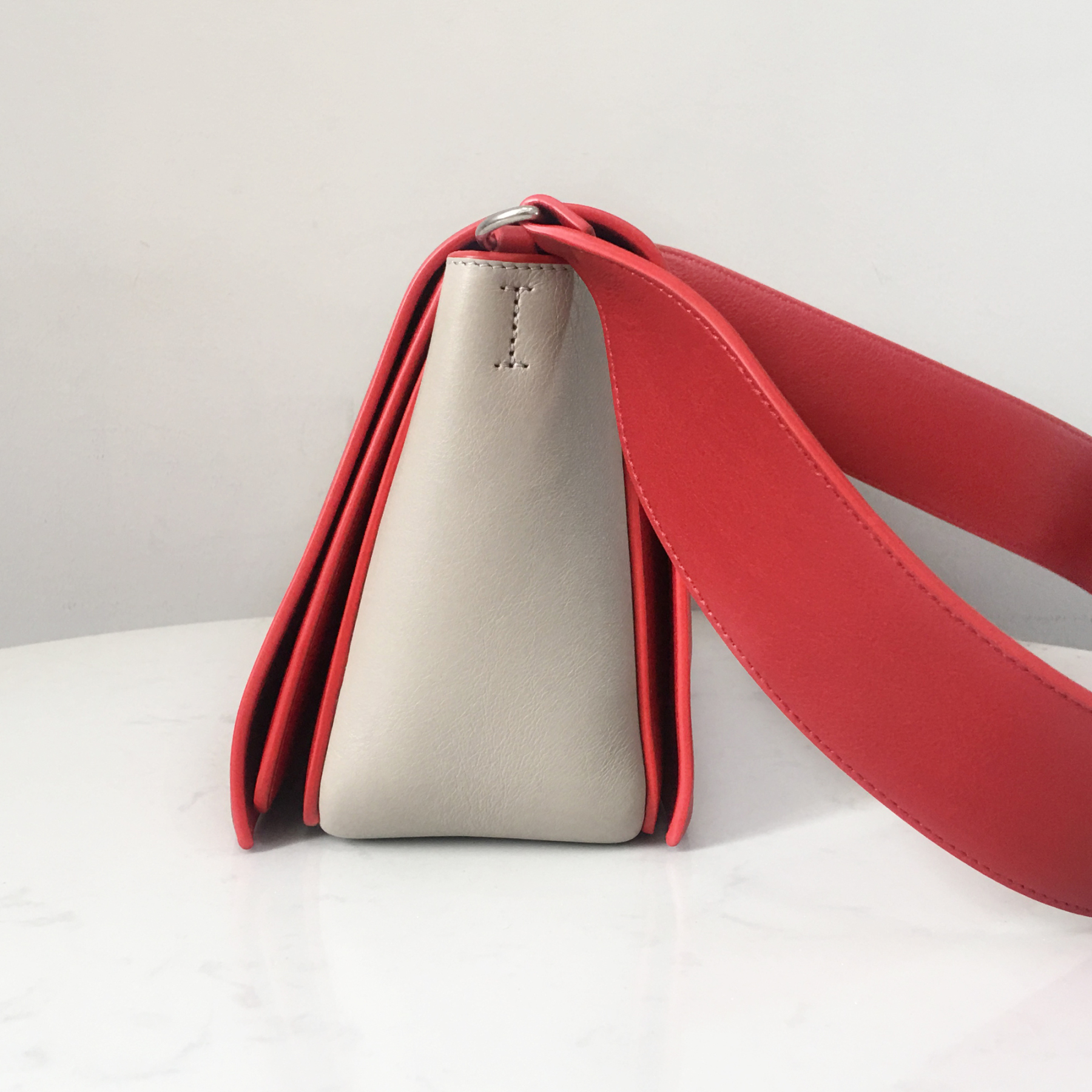 Celine Frame Bag with Wide Strap in Pop Red and Trench Gray