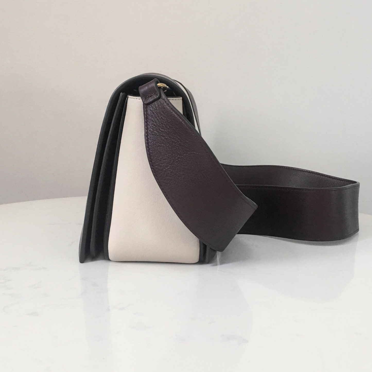 Celine Frame Bag with Wide Strap in Desert White and Burgundy