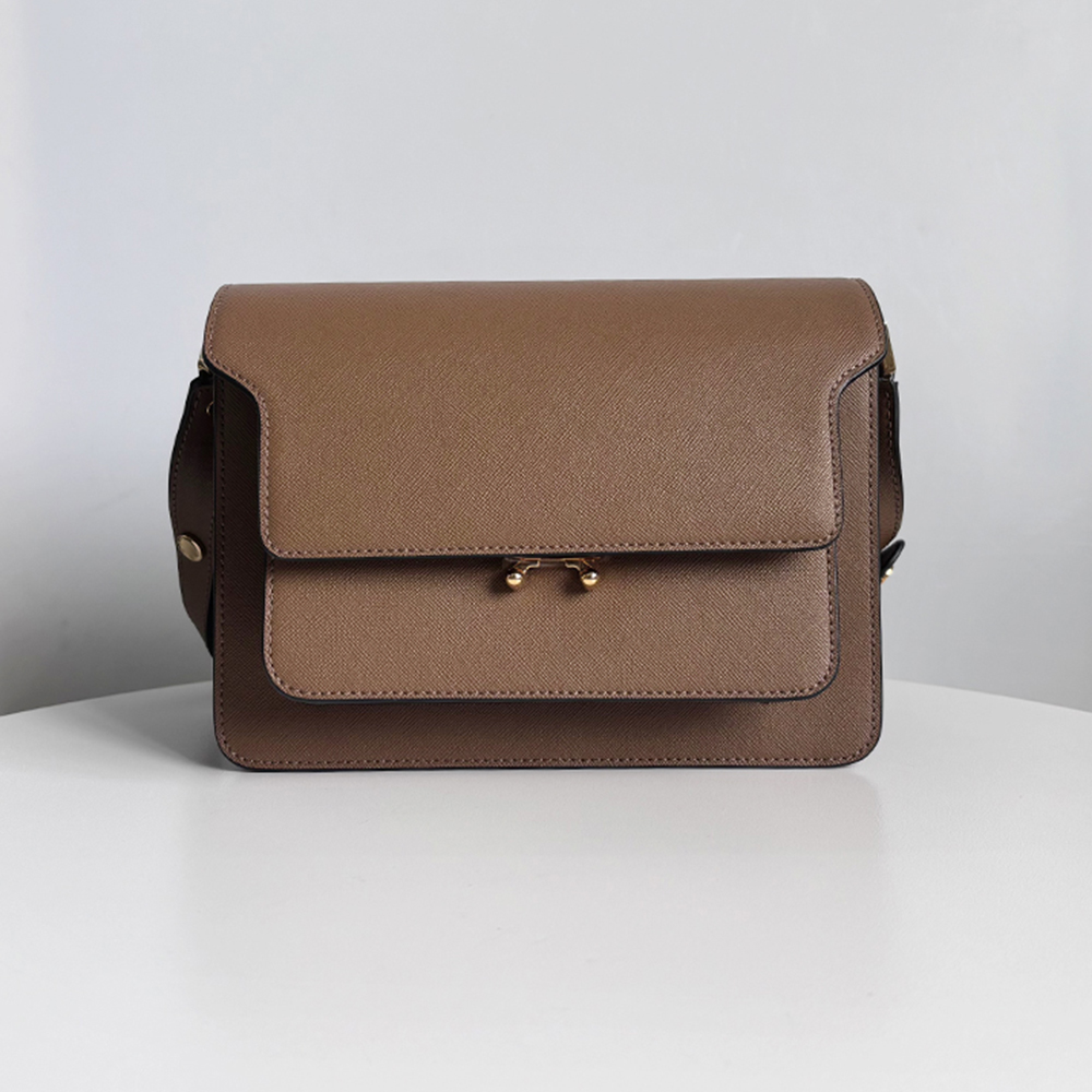 Marni Medium Accordion Bag, Coffee Brown Cross Pattern