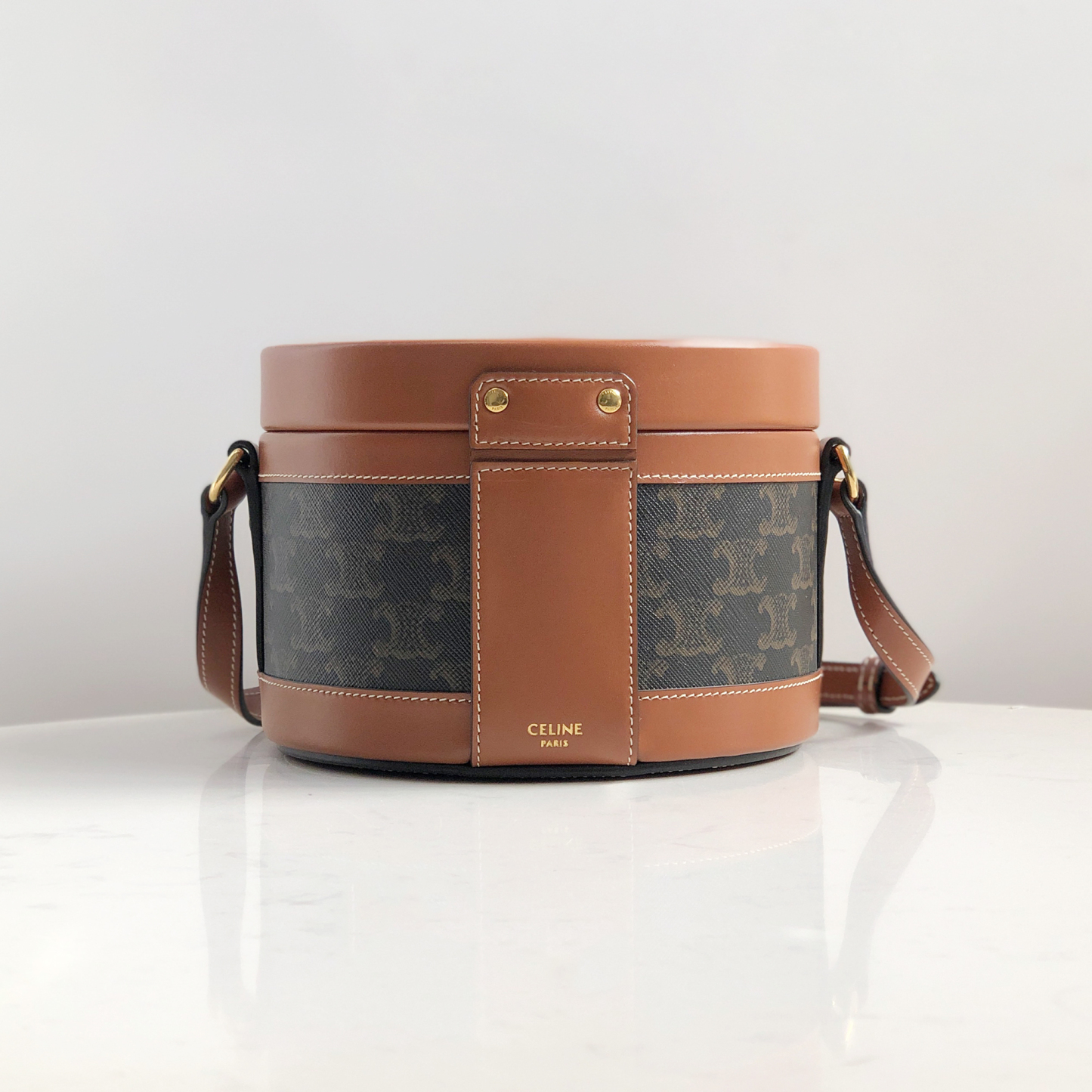 Celine Monogram and Leather Triomphe Cylinder Bag (Medium)