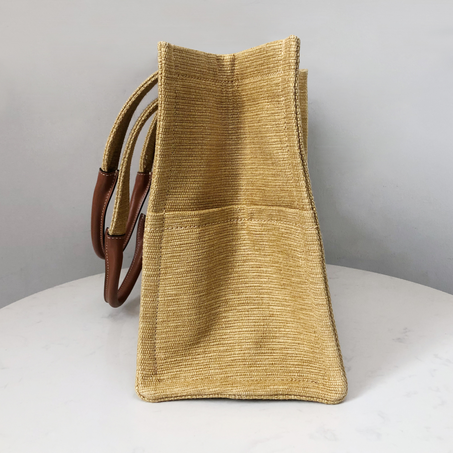 Celine Beige Woven Calfskin Triomphe Shopping Bag