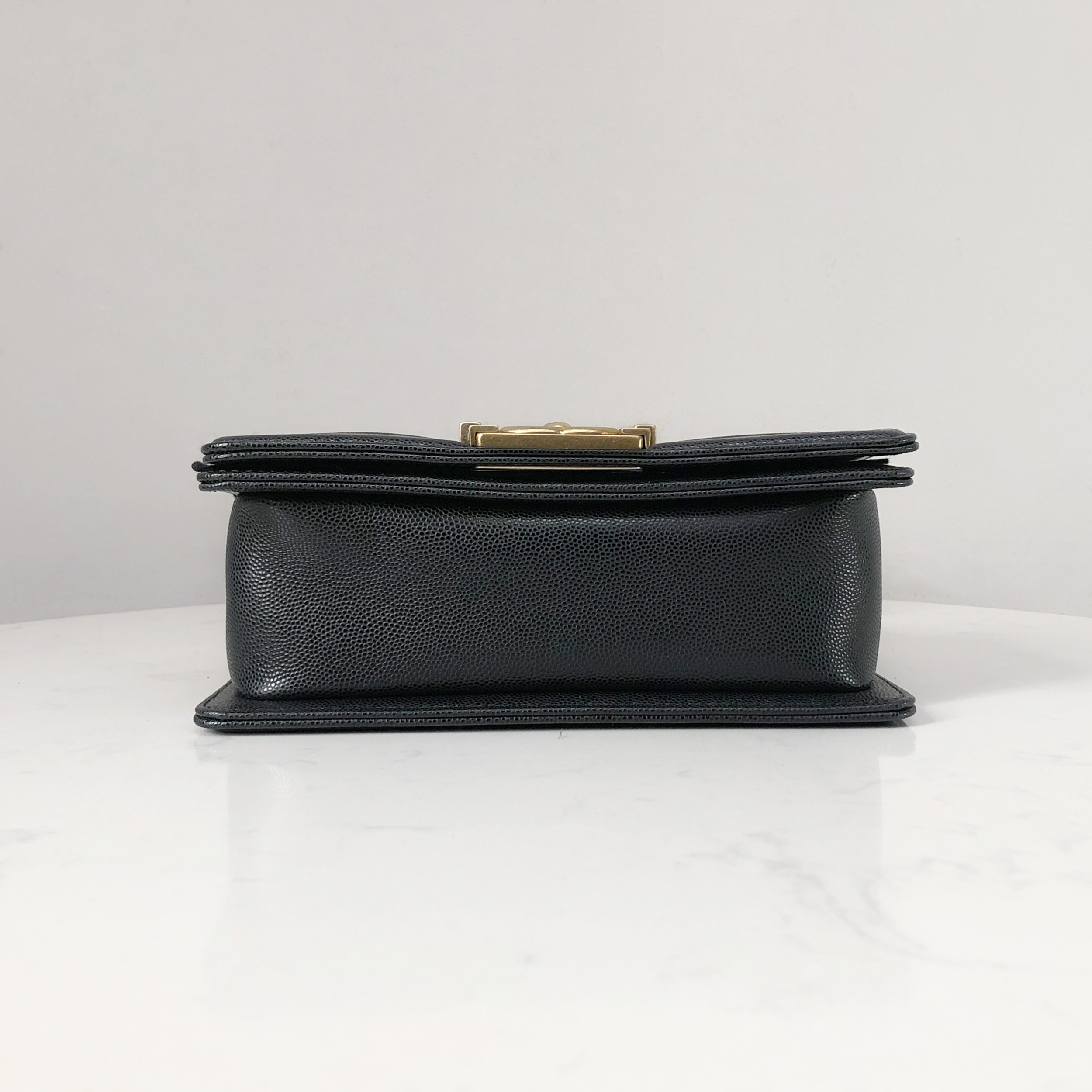 CHANEL Le Boy Small Black Caviar Leather with Gold Chain