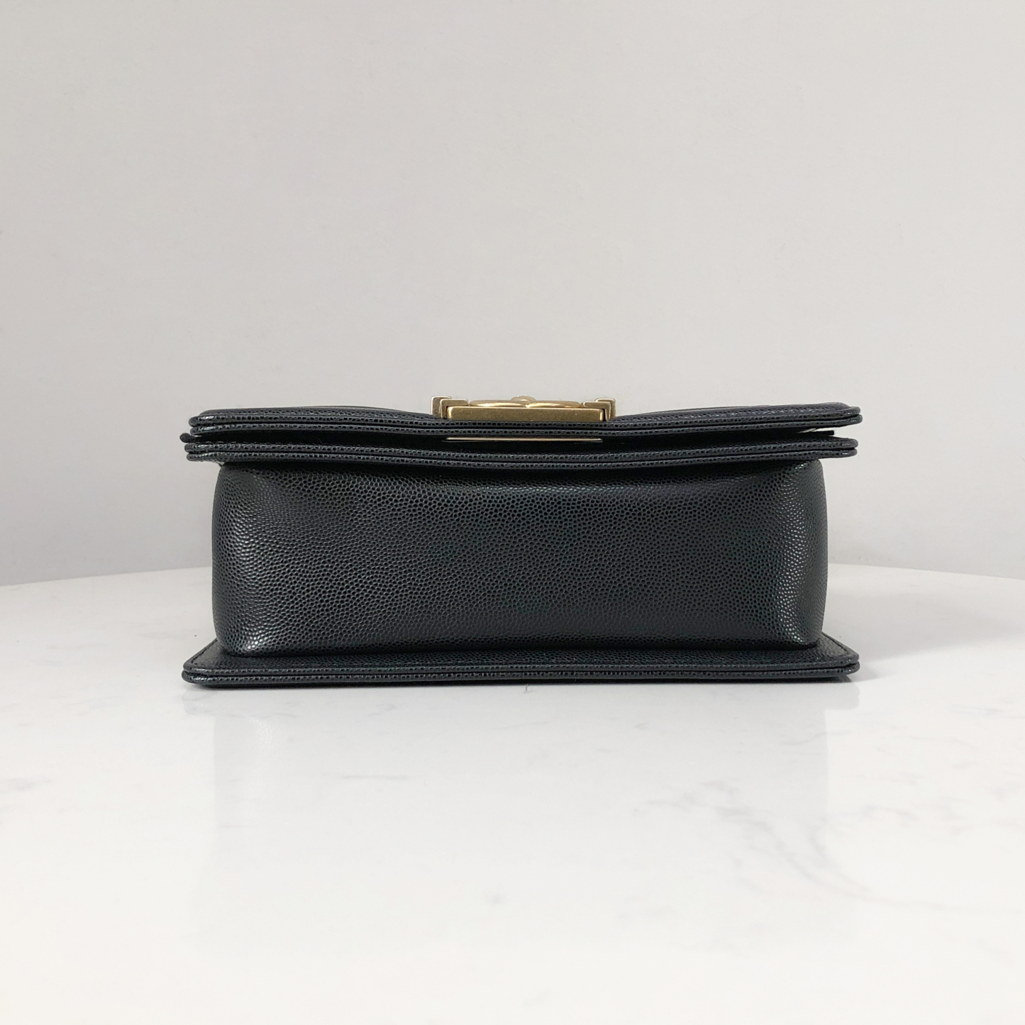 CHANEL Le Boy Small Black Caviar Leather with Gold Chain