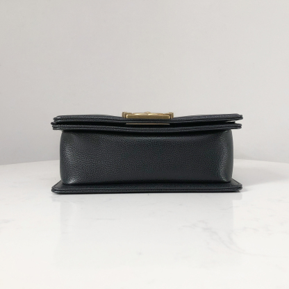 CHANEL Le Boy Small Black Caviar Leather with Gold Chain