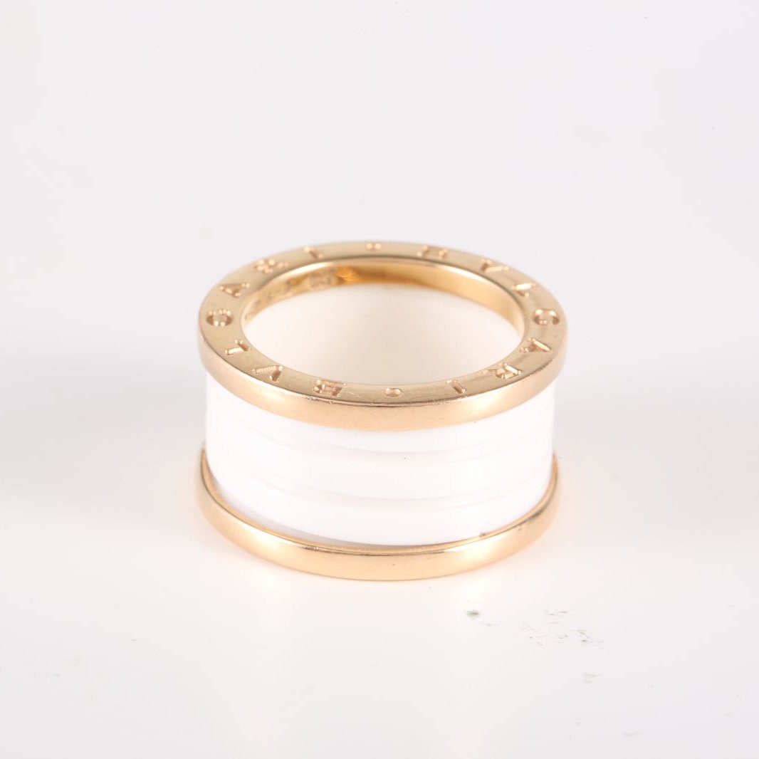 BVLGARI B.ZERO1 Coil Ring 18K Rose Gold,White Ceramic-Hana Vintage