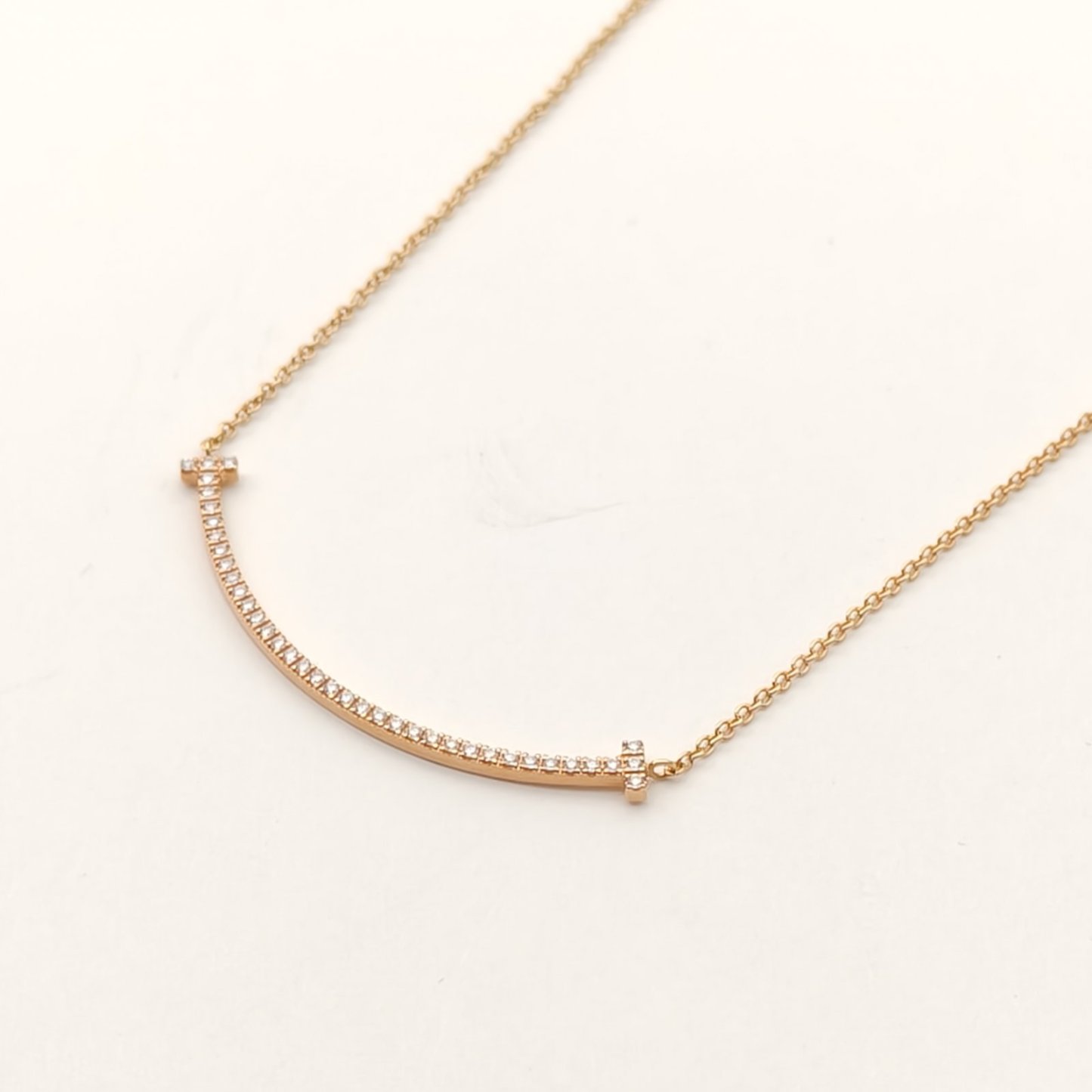 TIFFANY&CO Tiffany T Smile Necklace Small Size Full Diamonds 18K Rose Gold,Diamond-Hana Vintage