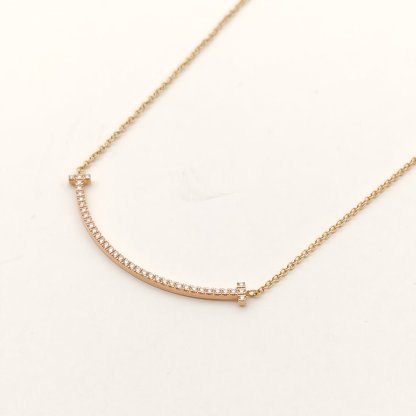 TIFFANY&CO Tiffany T Smile Necklace Small Size Full Diamonds 18K Rose Gold,Diamond-Hana Vintage