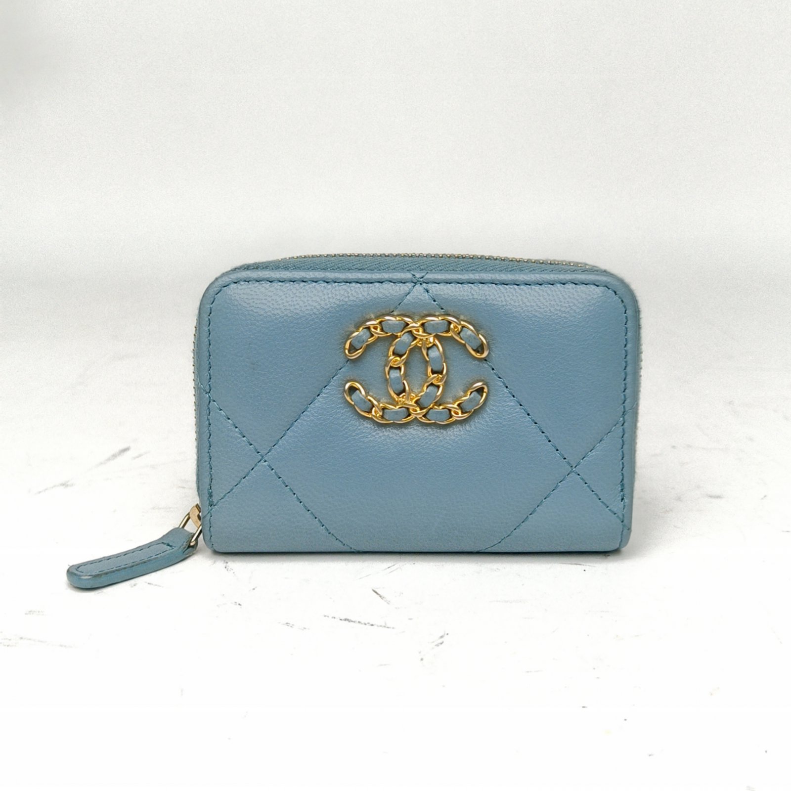 *CHANEL Blue 2020 Gold Hardware 19bag Wallet Card Holder-Hana Vintage